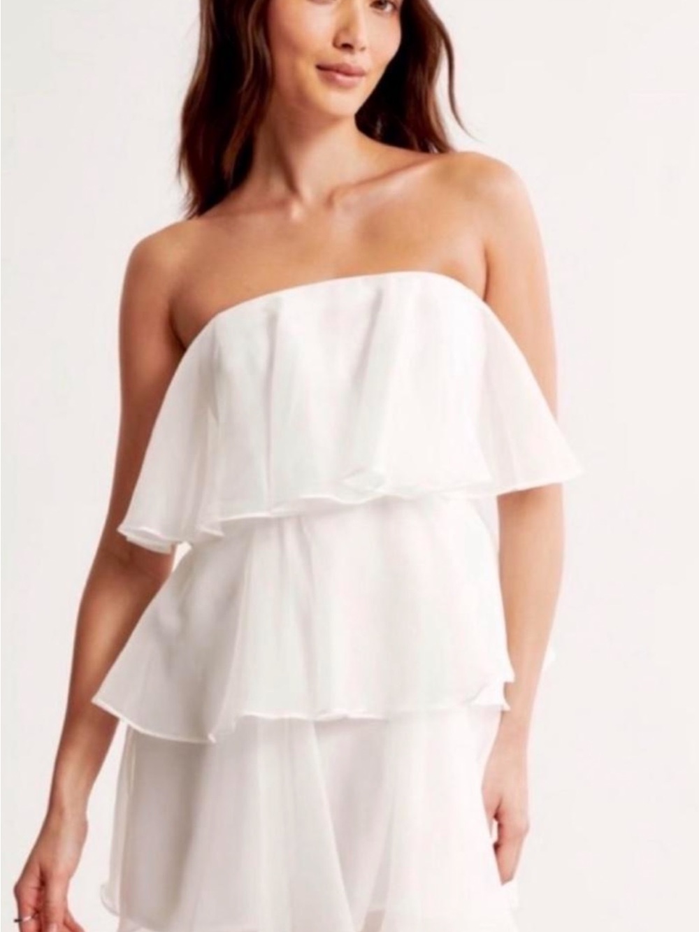 Abercrombie & Fitch Strapless White Layered Ruffle Dress